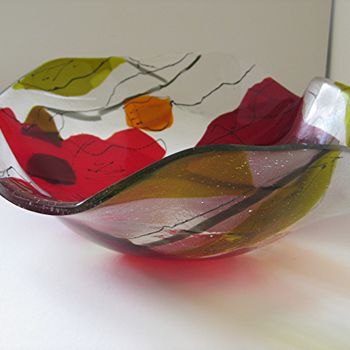 sketchbook poppy bowl -  fused and slumped glass bowl